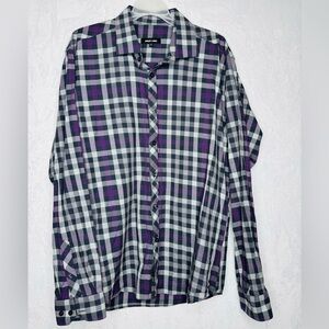Jared Lang 100% Cotton Purple Plaid Casual Button Down Long Sleeve Shirt